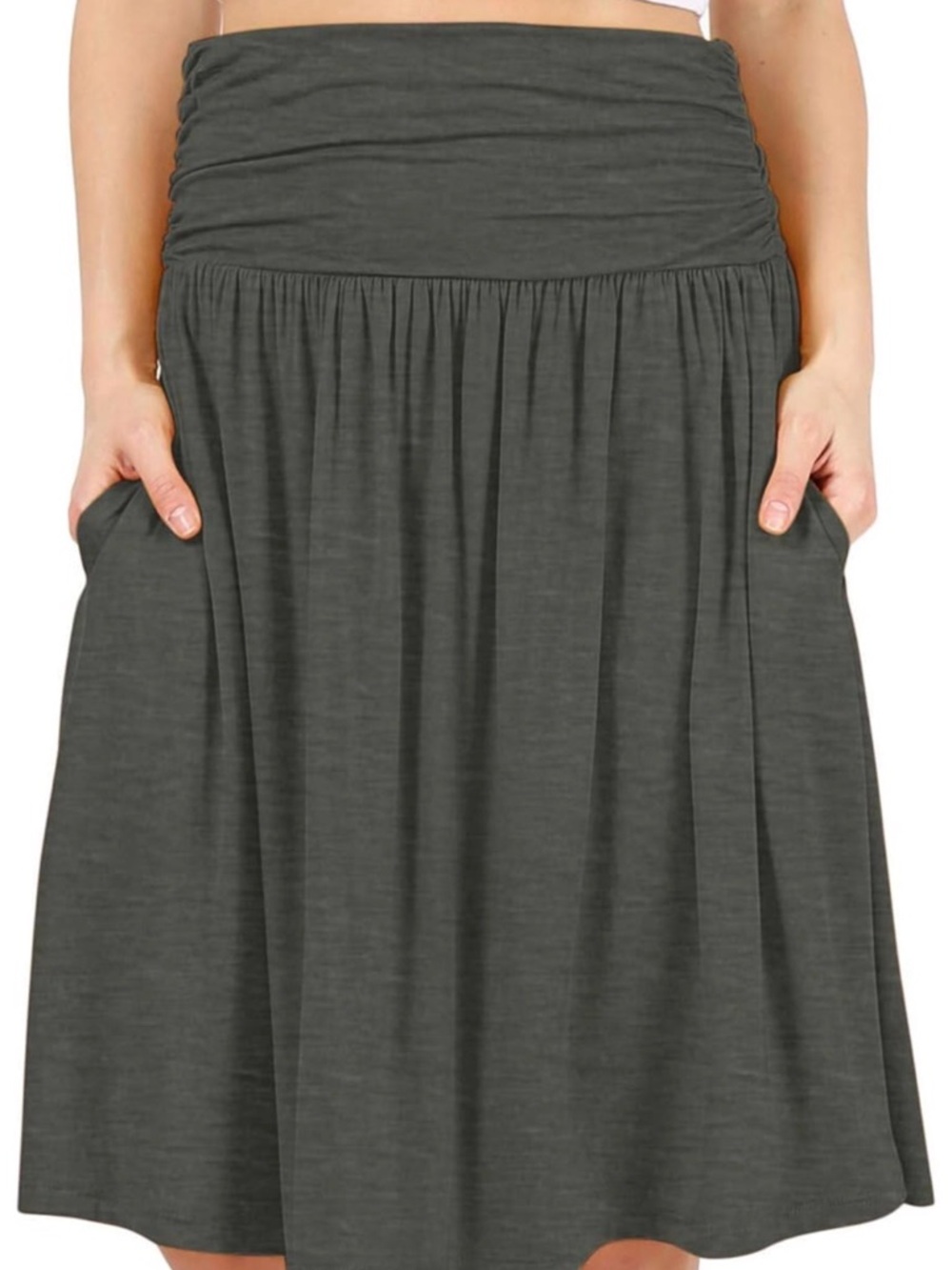 Simlu Dark Gray Pull-On A-Line Skirt with Pockets Jersey Stretch NEW